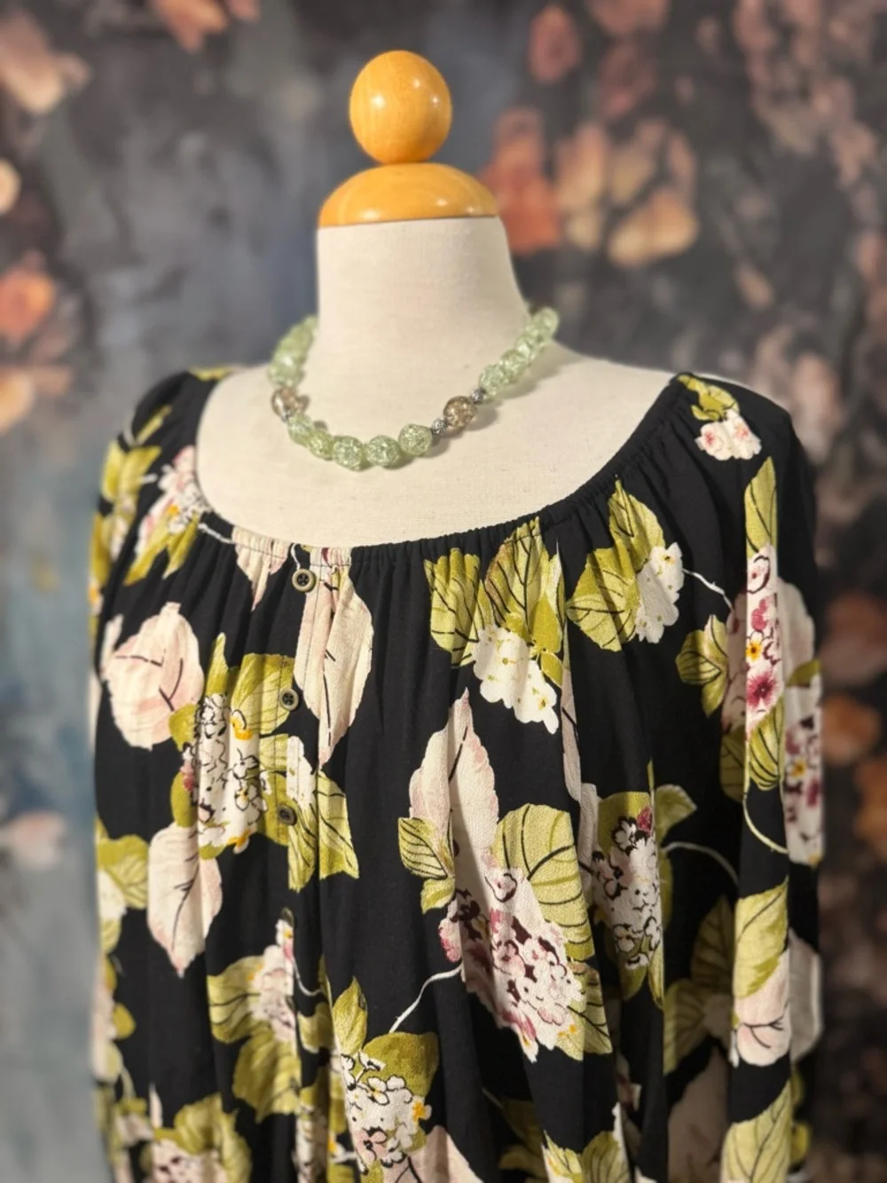 a.n.a Black Floral Button-Front Peasant Blouse - Picture 3 of 8